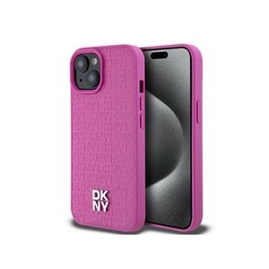 PU Leather Repeat Pattern Stack Logo Magsafe Zadní Kryt pro iPhone 15 Pink DKNY obraz