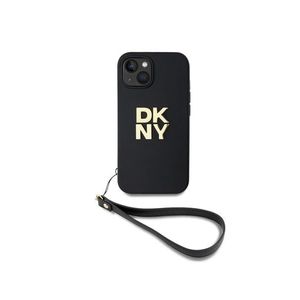 PU Leather Stack Logo Wrist Strap Zadní Kryt pro iPhone 14 Black DKNY obraz