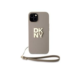 PU Leather Stack Logo Wrist Strap Zadní Kryt pro iPhone 14 Beige DKNY obraz