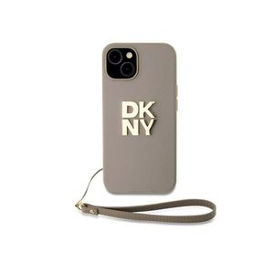 PU Leather Stack Logo Wrist Strap Zadní Kryt pro iPhone 15 Beige DKNY obraz