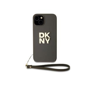 PU Leather Stack Logo Wrist Strap Zadní Kryt pro iPhone 14 Brown DKNY obraz