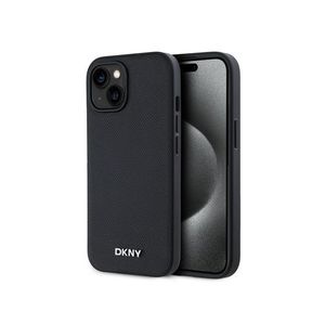 PU Leather Silver Metal Logo Magsafe Zadní Kryt pro iPhone 15 Black DKNY obraz