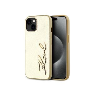 Wrinkled PU Signature Logo Zadní Kryt pro iPhone 15 Gold Karl Lagerfeld obraz