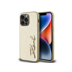 Wrinkled PU Signature Logo Zadní Kryt pro iPhone 14 Pro Max Gold Karl Lagerfeld obraz