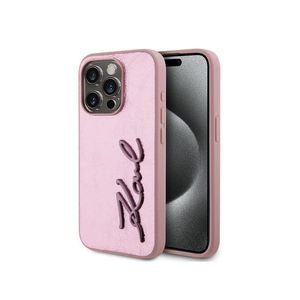 Wrinkled PU Signature Logo Zadní Kryt pro iPhone 15 Pro Max Pink Karl Lagerfeld obraz