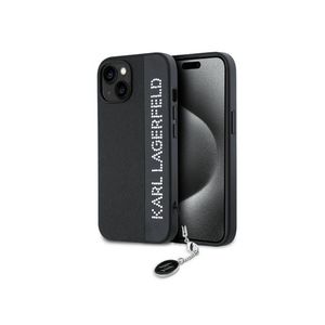 Karl Lagerfeld PU Saffiano Rhinestone Charm Zadní Kryt pro iPhone 15 Black obraz