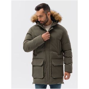 Khaki pánská zimní prošívaná bunda Ombre Clothing C554 obraz