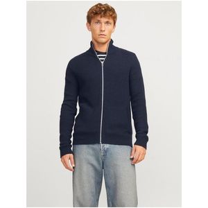 Tmavě modrý pánský svetr na zip Jack & Jones obraz