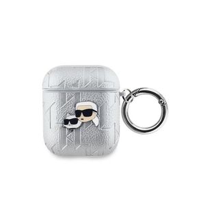 PU Embossed Karl and Choupette Heads Pouzdro pro AirPods 1/2 Silver Karl Lagerfeld obraz