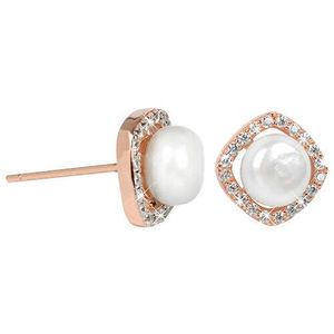 JwL Luxury Pearls Stříbrné rosegold náušnice s pravou bílou perlou a krystaly JL0252 obraz