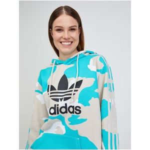 Tyrkysovo-béžová unisex vzorovaná mikina s kapucí adidas Originals obraz