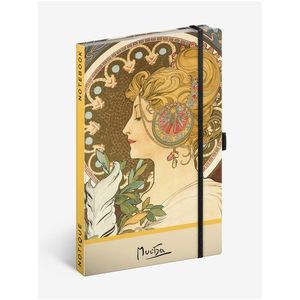 NOTIQUE Notes Alfons Mucha – Pero, tečkovaný, 13 x 21 cm obraz