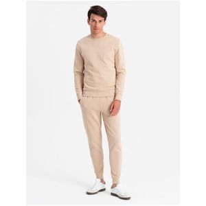 Pánská bavlněná mikina BASIC + tepláky béžová Ombre Clothing obraz