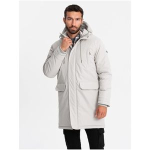 Pánská dlouhá klasická bunda parka krémová Ombre Clothing obraz