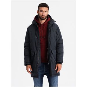 Klasická dlouhá pánská bunda parka černá Ombre Clothing obraz