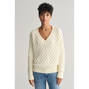 SVETR GANT TEXTURED KNIT V-NECK CREAM obraz