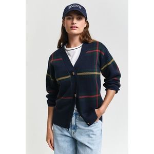 KARDIGAN GANT CHECKED V-NECK CARDIGAN EVENING BLUE obraz