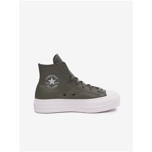 Khaki dámské kožené kotníkové tenisky na platformě Converse Chuck Taylor All Star Lift obraz