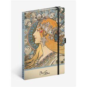 NOTIQUE Notes Alfons Mucha – Zodiak, tečkovaný, 13 x 21 cm obraz