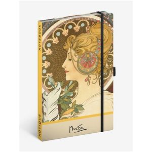 NOTIQUE Notes Alfons Mucha – Pero, tečkovaný, 13 x 21 cm obraz