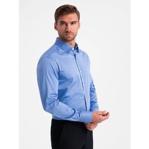 Módní modrá hladká slim-fit košile V2 SHCS-0176 obraz