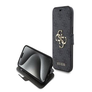 Guess PU Leather 4G Metal Logo Book iPhone 15 Grey Obal Fialová obraz