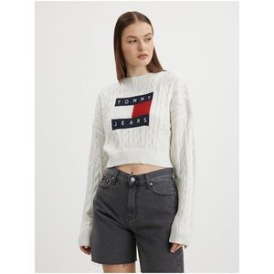 Bílý dámský vzorovaný oversize svetr s balonovými rukávy Tommy Jeans obraz