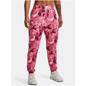 Růžovo-červené dámské vzorované tepláky Under Armour Rival Terry Print Jogger obraz