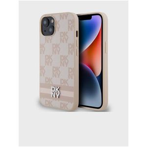 PU Leather Checkered Pattern and Stripe Zadní Kryt pro iPhone 14 Pink DKNY obraz