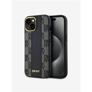 PU Leather Checkered Pattern Magsafe Zadní Kryt pro iPhone 15 Black DKNY obraz