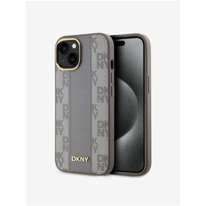 PU Leather Checkered Pattern Magsafe Zadní Kryt pro iPhone 15 Beige DKNY obraz