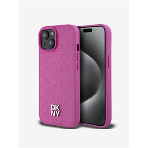 PU Leather Repeat Pattern Stack Logo Magsafe Zadní Kryt pro iPhone 15 Pink DKNY obraz