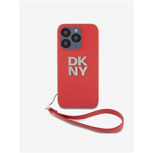 PU Leather Stack Logo Wrist Strap Zadní Kryt pro iPhone 14 Pro Max Red DKNY obraz