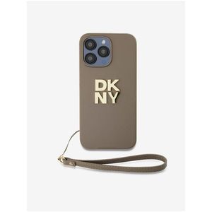 PU Leather Stack Logo Wrist Strap Zadní Kryt pro iPhone 14 Pro Max Beige DKNY obraz