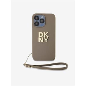 PU Leather Stack Logo Wrist Strap Zadní Kryt pro iPhone 15 Pro Beige DKNY obraz