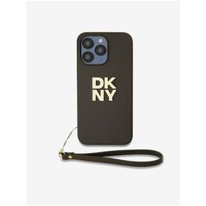 PU Leather Stack Logo Wrist Strap Zadní Kryt pro iPhone 14 Pro Brown DKNY obraz