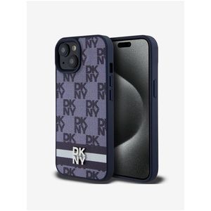 DKNY PU Leather Checkered Pattern and Stripe Zadní Kryt pro iPhone 15 Blue obraz