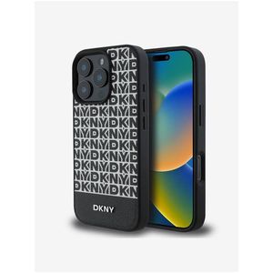 DKNY PU Leather Repeat Pattern Bottom Stripe MagSafe Zadní Kryt pro iPhone 16 Pro Max Black obraz