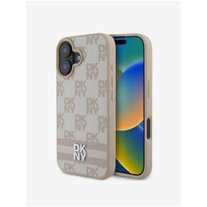 DKNY PU Leather Checkered Pattern and Stripe Zadní Kryt pro iPhone 16 Pink obraz