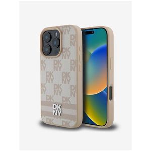 DKNY PU Leather Checkered Pattern and Stripe Zadní Kryt pro iPhone 16 Pro Max Pink obraz