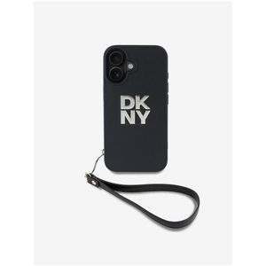 DKNY PU Leather Stack Logo Wrist Strap Zadní Kryt pro iPhone 16 Black obraz