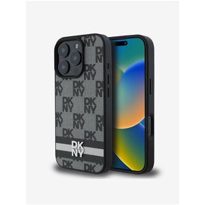 DKNY PU Leather Checkered Pattern and Stripe Zadní Kryt pro iPhone 16 Pro Max Black obraz