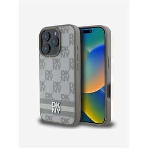 DKNY PU Leather Checkered Pattern and Stripe Zadní Kryt pro iPhone 16 Pro Max Beige obraz