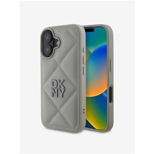 DKNY PU Leather Quilted Stack Logo Zadní Kryt pro iPhone 16 Grey obraz