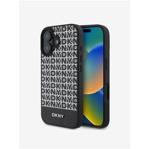 DKNY PU Leather Repeat Pattern Bottom Stripe MagSafe Zadní Kryt pro iPhone 16 Plus Black obraz