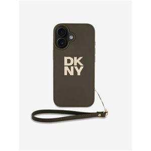 DKNY PU Leather Stack Logo Wrist Strap Zadní Kryt pro iPhone 16 Green obraz