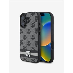 DKNY PU Leather Checkered Pattern and Stripe Zadní Kryt pro iPhone 16 Black obraz