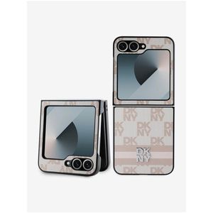 DKNY PU Leather Checkered Pattern and Stripe Zadní Kryt pro Samsung Galaxy Z Flip 6 Pink obraz