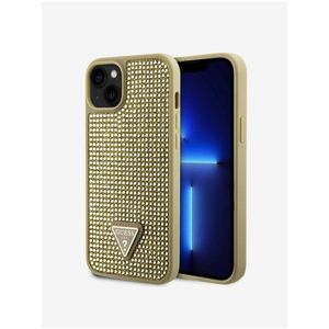 Guess Rhinestones Triangle Metal Logo Kryt pro iPhone 15 Gold obraz