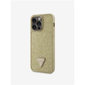 Guess Rhinestones Triangle Metal Logo Kryt pro iPhone 14 Pro Max Gold obraz